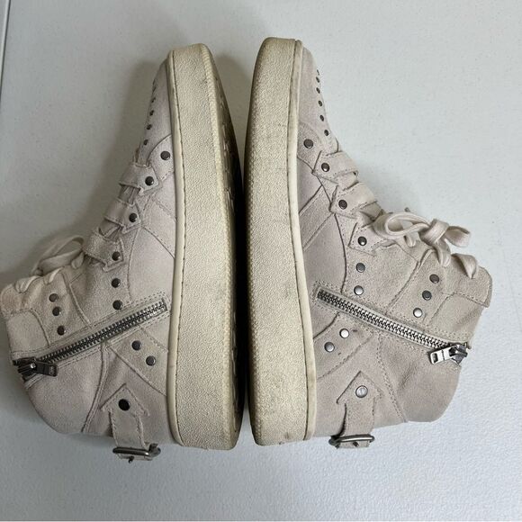Coach Suede High Top Cream Rivets Buckles Retro Moto Zipper Sneaker Women 8.5 - Picture 4 of 15